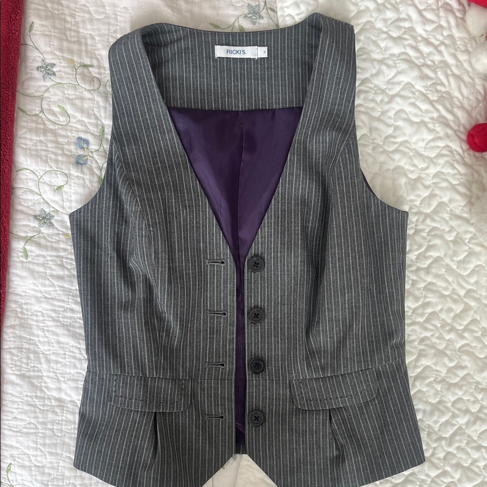 Ricki's Grey Pinstripe Vest with Purple Lining Y2K CBK Core Minimalism